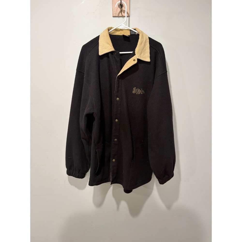 Vintage No Fear Fleece Jacket Black Tan Corduroy Collar Snap Front XL NJ1164